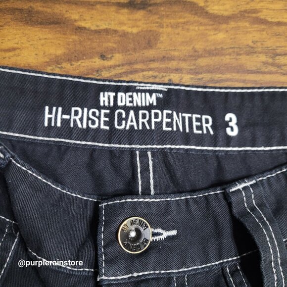 HT Denim Cargo Carpenter Jeans 3 High Rise Thick Stitch Hipster Streetwear Emo - Picture 3 of 12